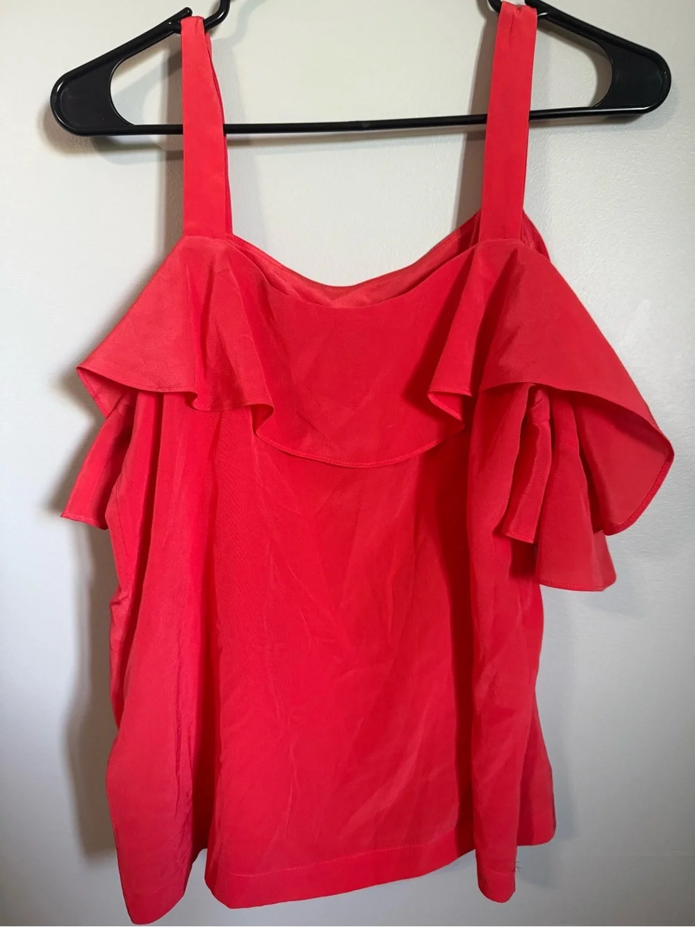 J. Crew Coral-Red Ruffle Off-Shoulder Tank Top